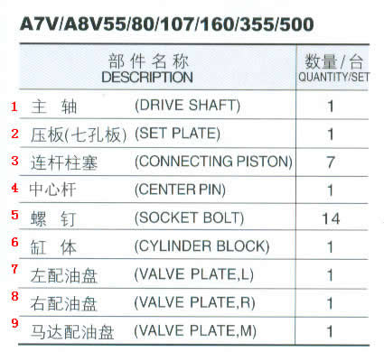 A7V / A8V55 / 80 / 107 / 160 / 355 / 500 hydraulische Pumpenteile